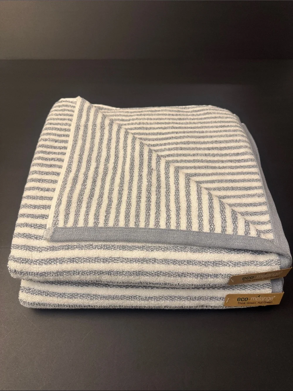 8pc Eco-Melange Striped Bath Towel Set - Waterless Coloring-Absorbent-White/Blue